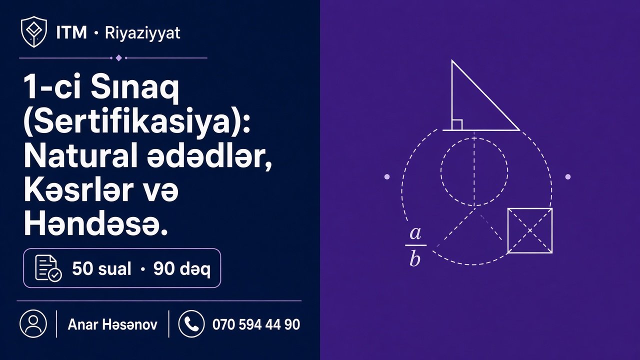 1-ci Sınaq (Sertifikasiya): Natural ədədlər, Kəsrlər və Həndəsənin ilkin anlayışları
