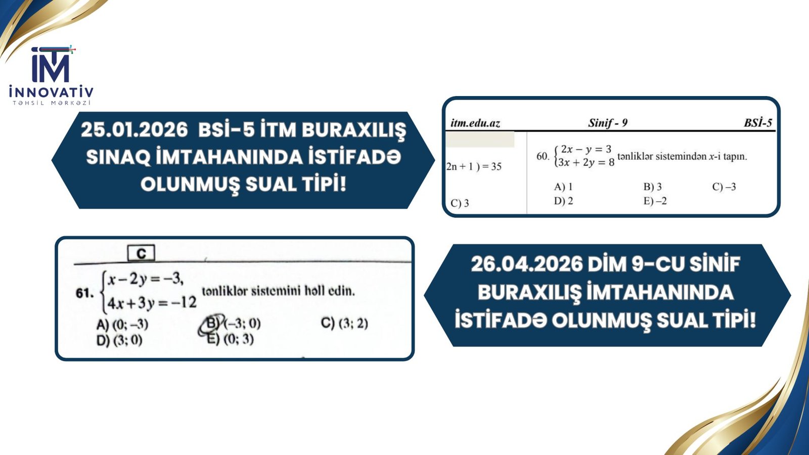 İTM 25 YANVAR BURAXILIŞ SINAQ İMTAHAN SUALI - 26 APREL DİM BURAXILIŞ İMTAHANINDA ŞAGİRDLƏRİN QARŞISINA ÇIXMIŞDIR!