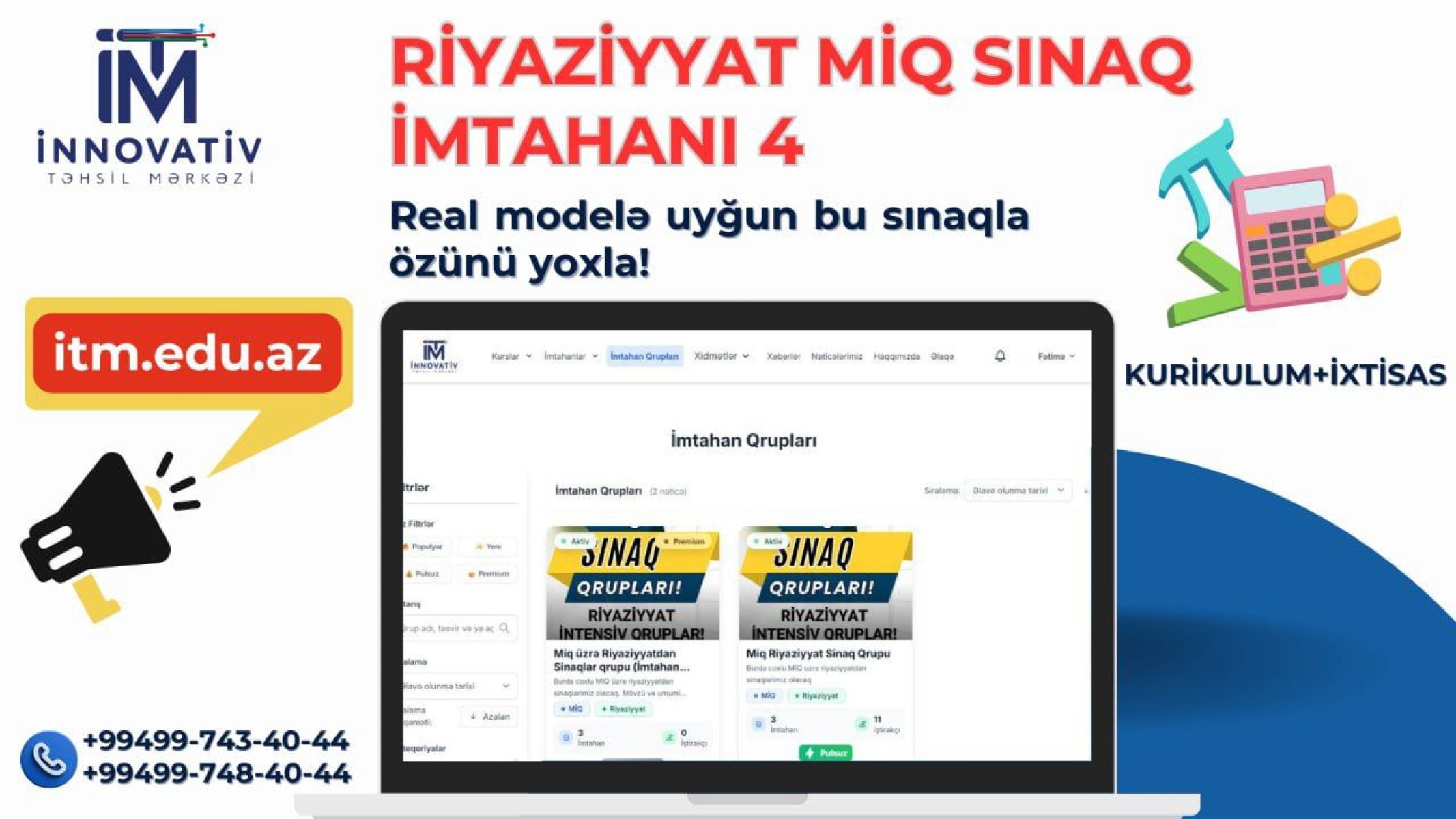 Riyaziyyat və Kurikulum Miq Sınaq İmtahanı-4 Posteri