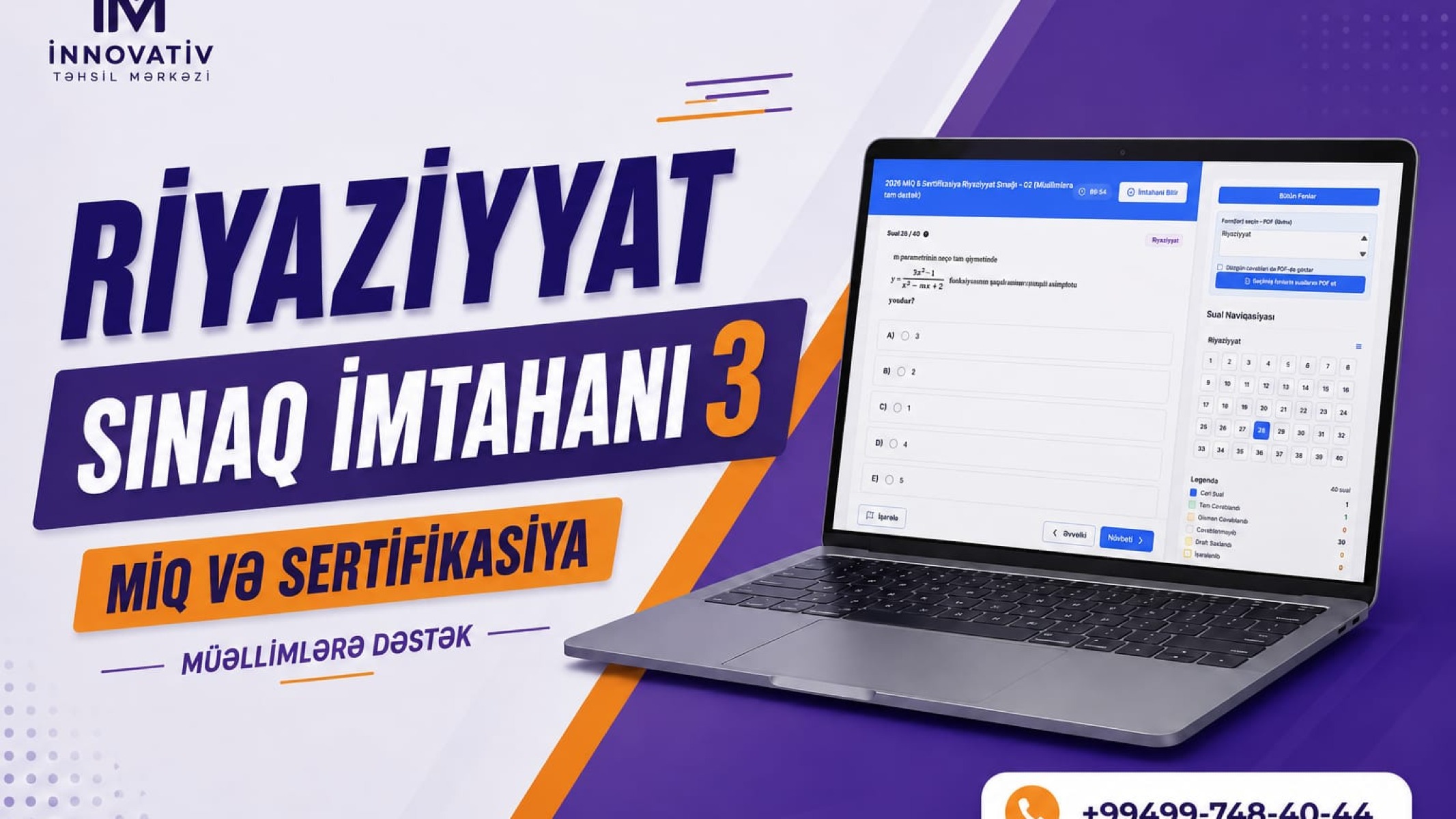 2026 MIQ & Sertifikasiya Riyaziyyat Sınağı – 03 (Müəllimlərə tam dəstək)  