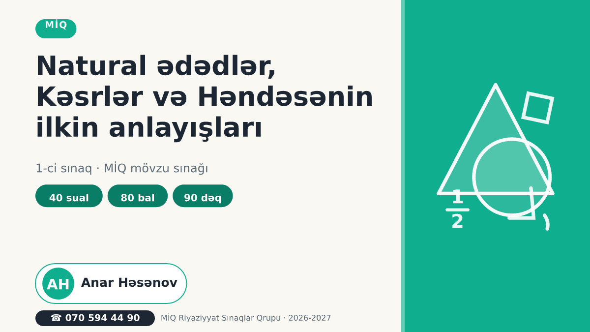 1-ci Sınaq (MİQ): Natural ədədlər, Kəsrlər və Həndəsənin ilkin anlayışları Posteri