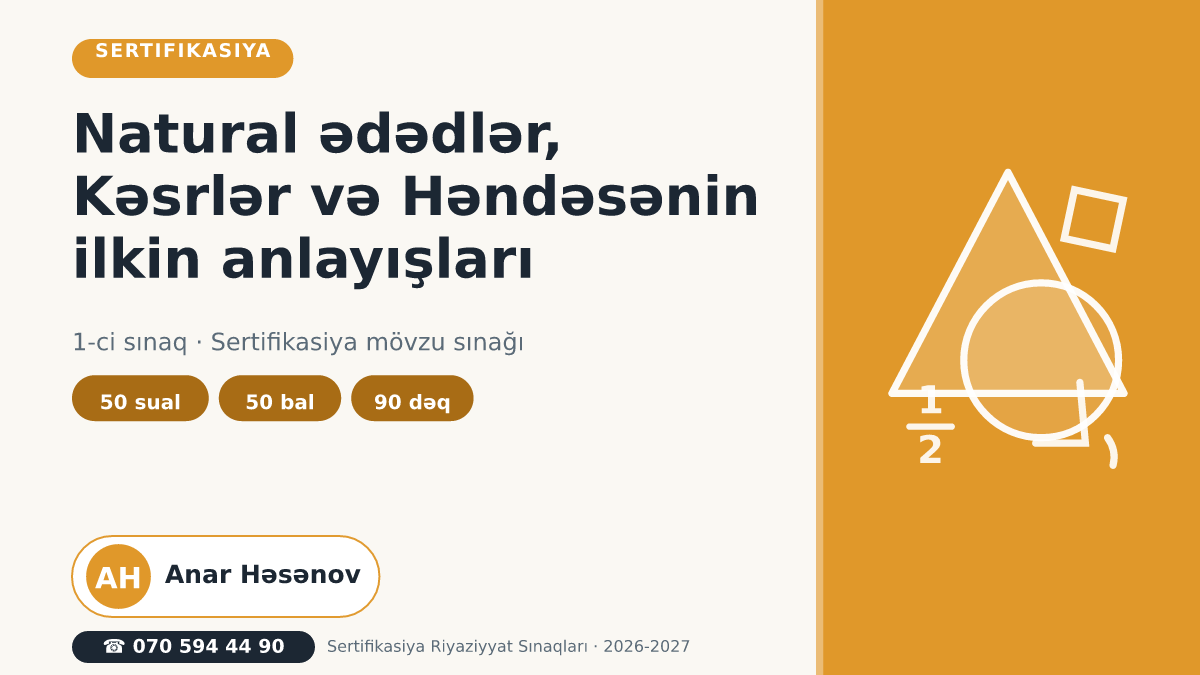 1-ci Sınaq (Sertifikasiya): Natural ədədlər, Kəsrlər və Həndəsənin ilkin anlayışları Posteri