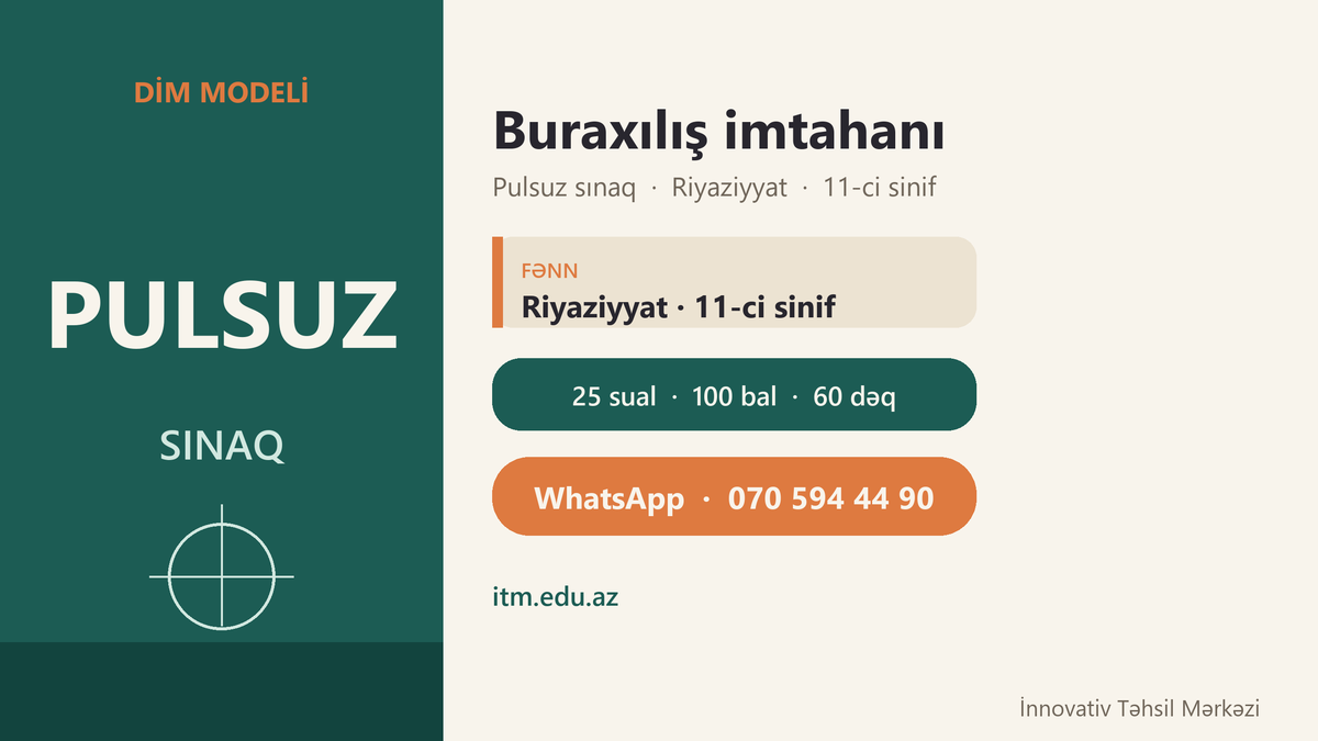 Buraxılış imtahanı — DİM modelli pulsuz sınaq (Riyaziyyat, 11-ci sinif)