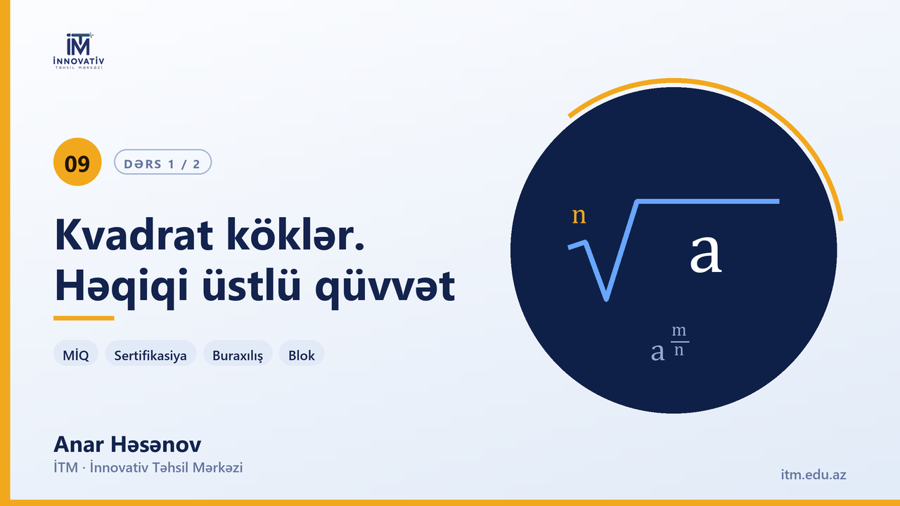 Həqiqi üstlu qüvvət.Kvadrat köklər. 1-82. Dərs 1 — Anar Həsənov | Riyaziyyat hazırlıq