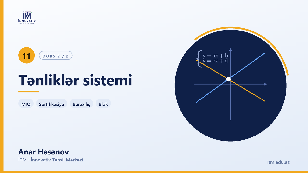 Birməhcullu tənliklər və tənliklər sistemindən məsələlər — Anar Həsənov | Riyaziyyat hazırlıq