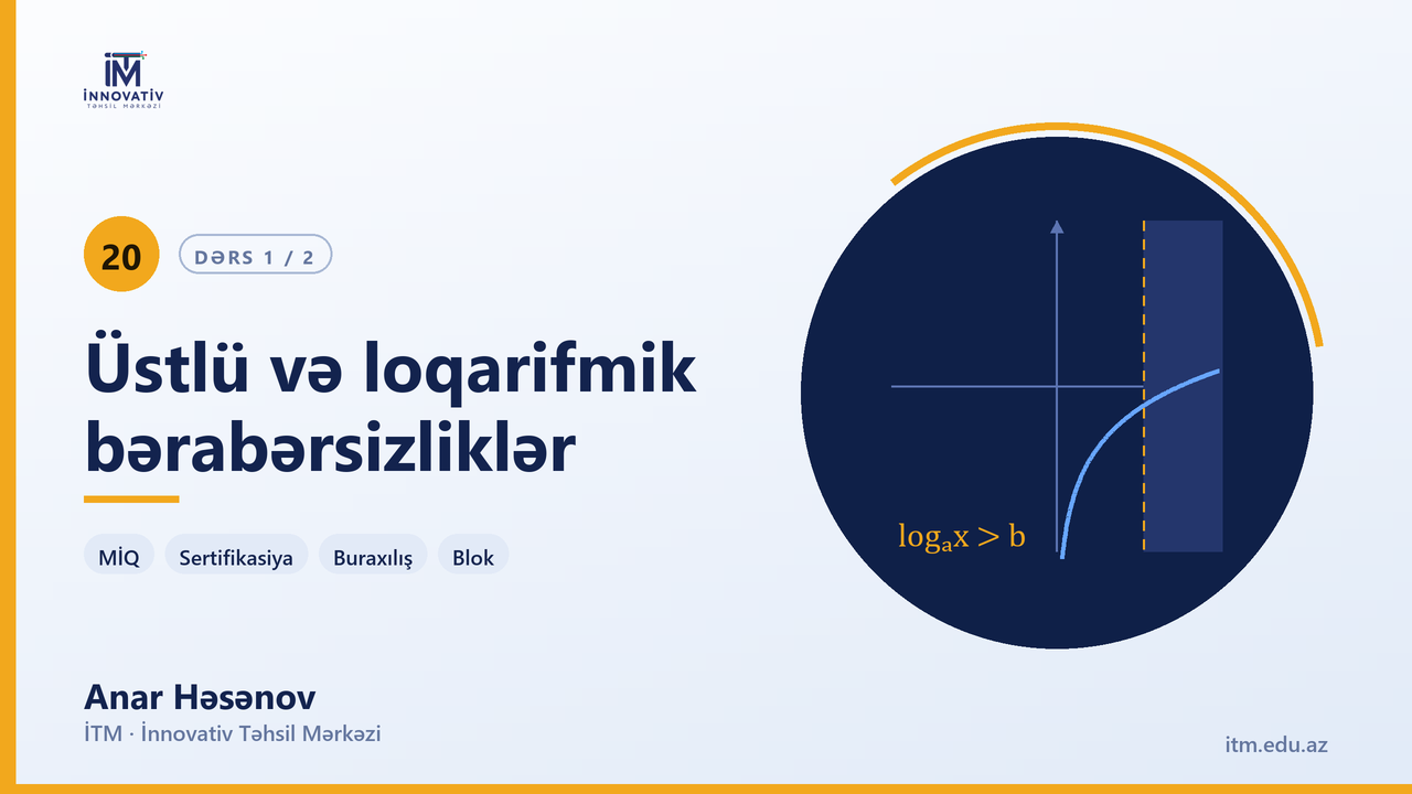Üstlü və loqarifmik bərabərsizliklər 1-50 və əlavə izahlar — Anar Həsənov | Riyaziyyat hazırlıq