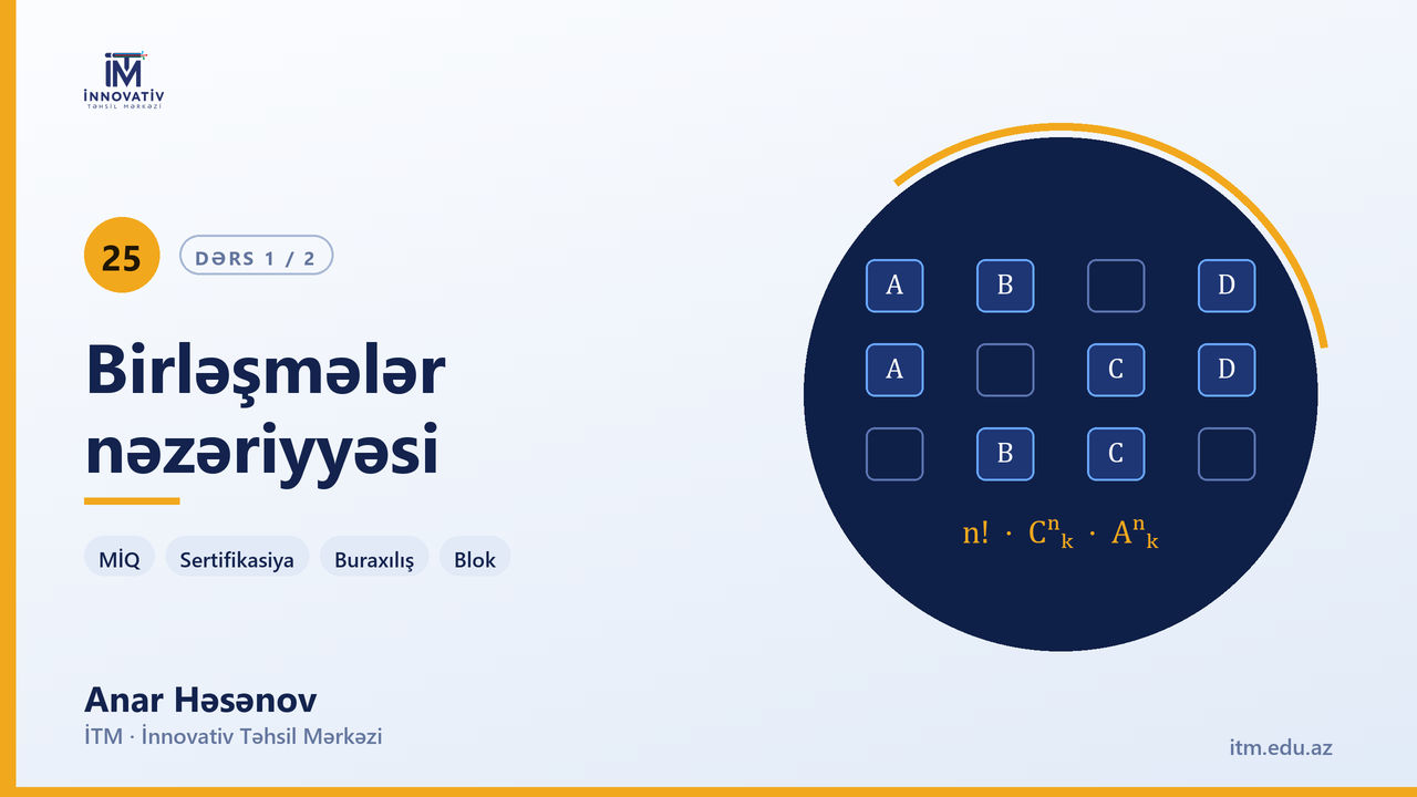 Birləşmələr nəzəriyyəsi. 1-80 — Anar Həsənov | Riyaziyyat hazırlıq