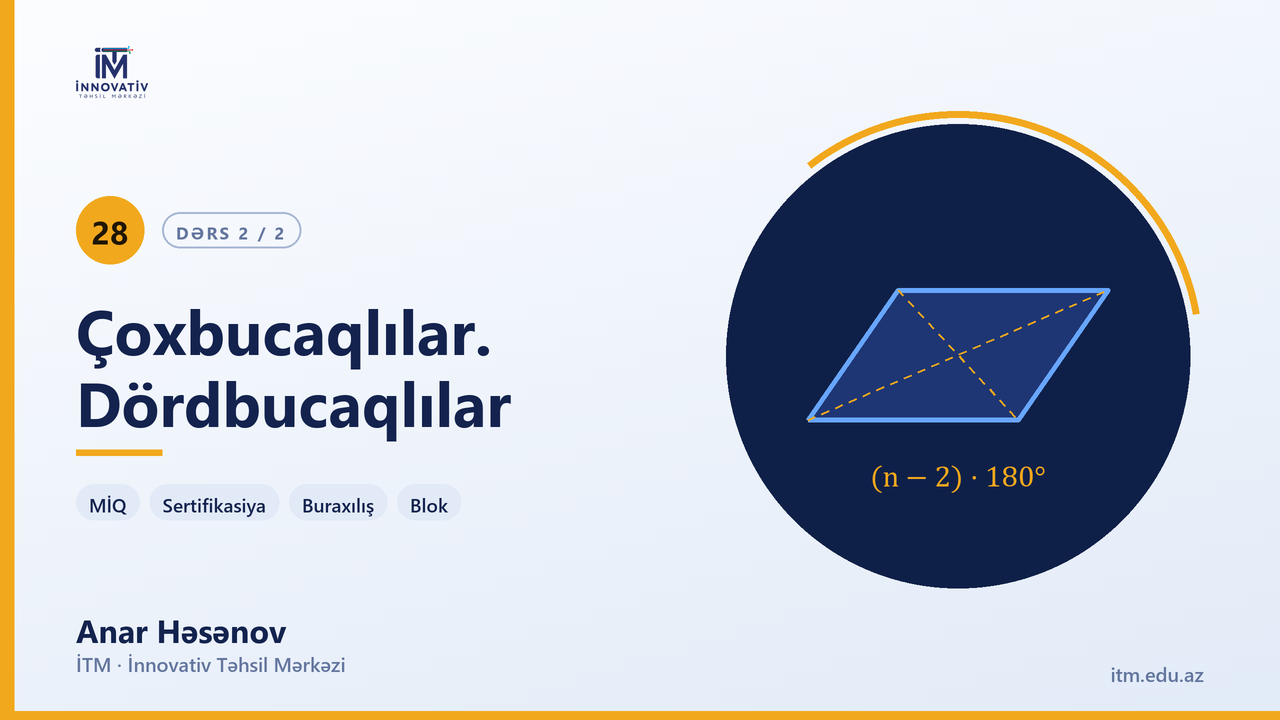 Çoxbucaqlılar. Dördbucaqlılar. Dərs 2 — Anar Həsənov | Riyaziyyat hazırlıq