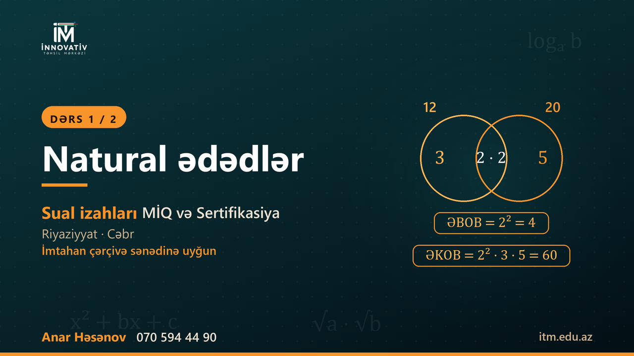 Natural ədədlər — seçmə suallar (Ələddin m kitabı)