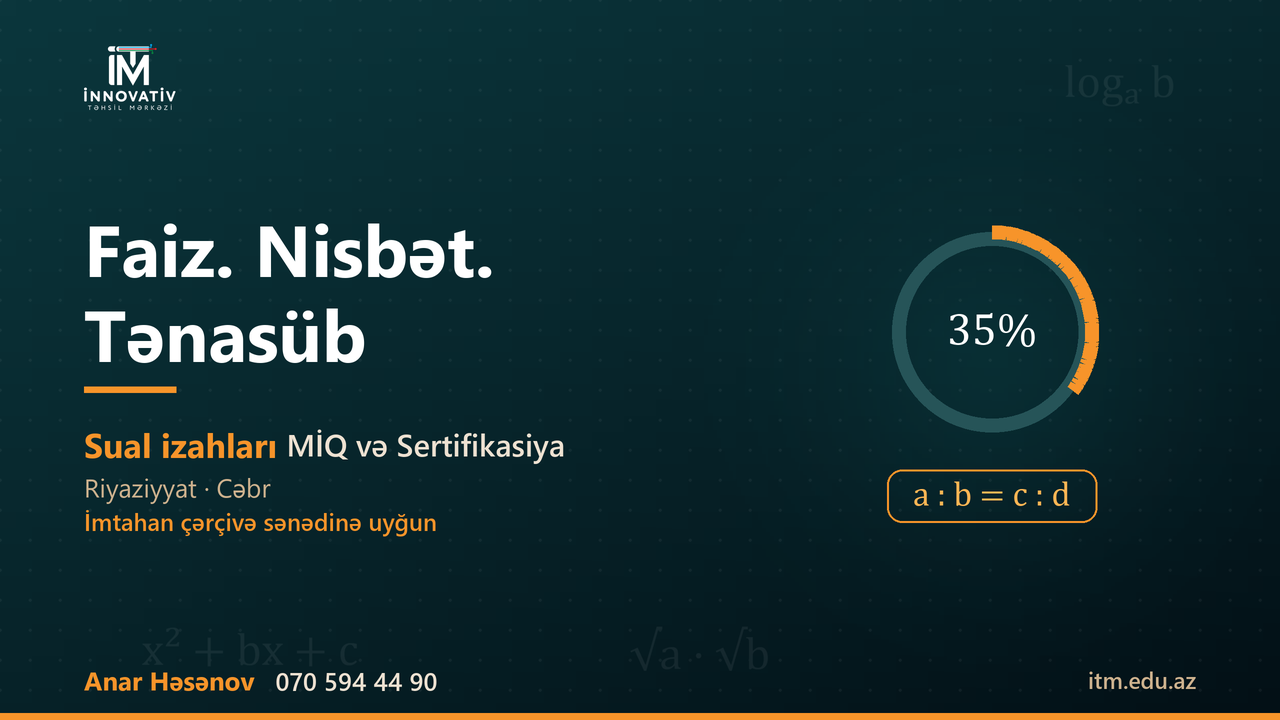 Faiz, nisbət, tənasüb — seçmə suallar (Ələddin m kitabı)