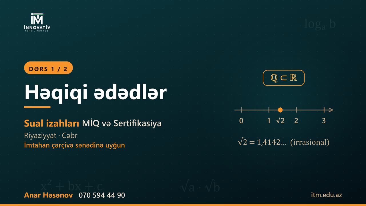 Həqiqi ədədlər — dərs 1 (test sualları) (Ələddin m kitabı)