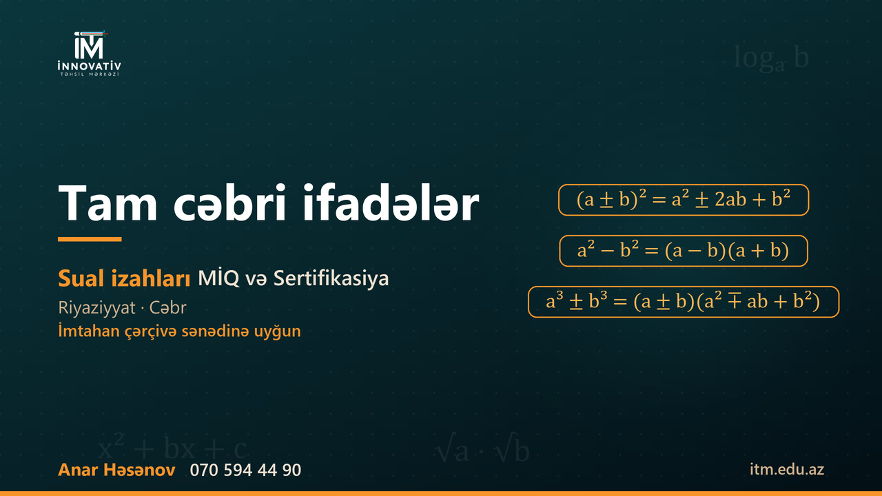 Tam cəbri ifadələr — seçmə suallar (Ələddin m kitabı)