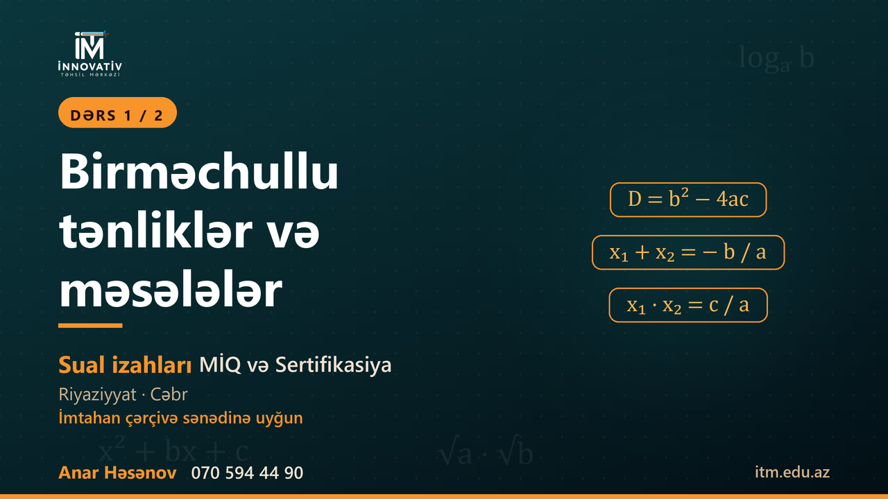 Kvadrat tənlik və Viyet teoremi (Ələddin m kitabı)