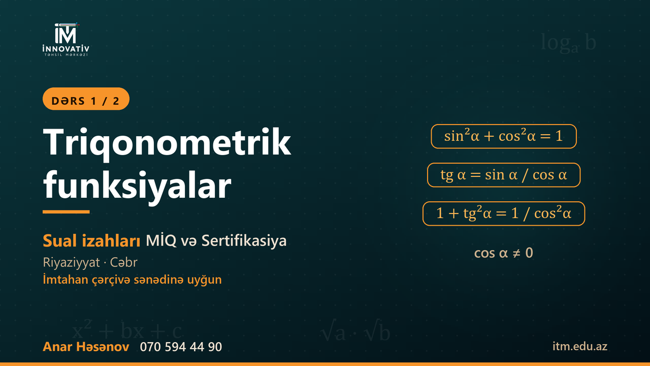Triqonometrik ifadələr — dərs 1 (Ələddin m kitabı)