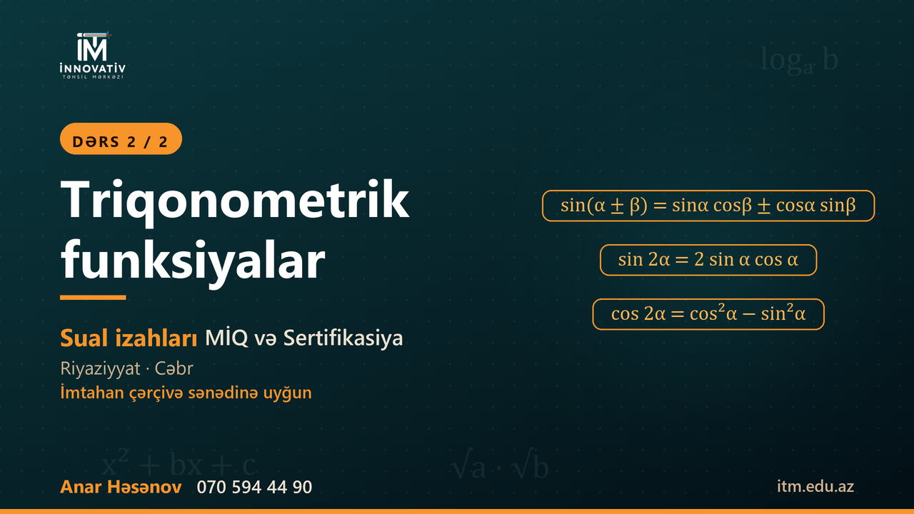 Triqonometrik ifadələr — dərs 2 (Ələddin m kitabı)