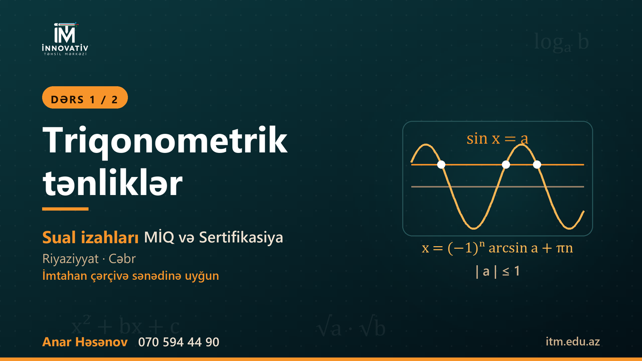 Triqonometrik tənliklər — dərs 1 (Ələddin m kitabı)