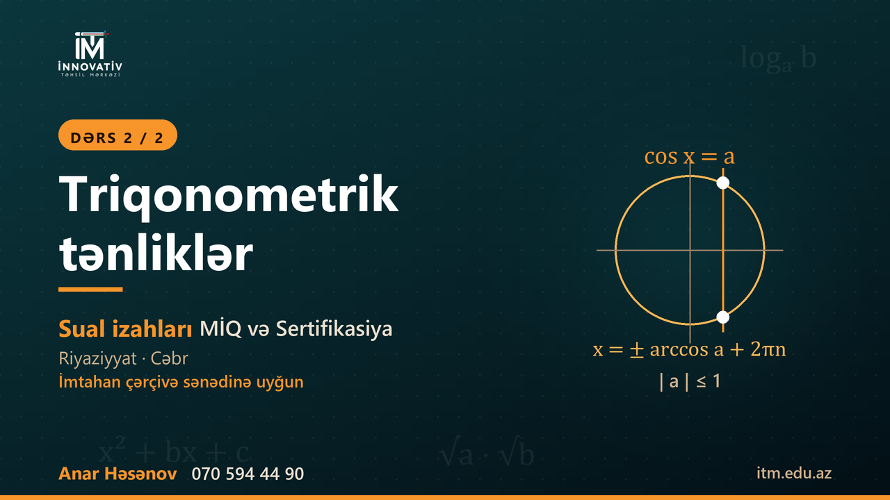 Triqonometrik tənliklər — dərs 2 (Ələddin m kitabı)