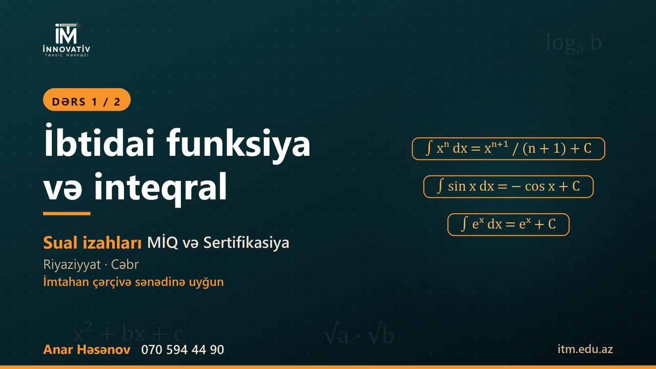İnteqral — dərs 1 (Ələddin m kitabı)