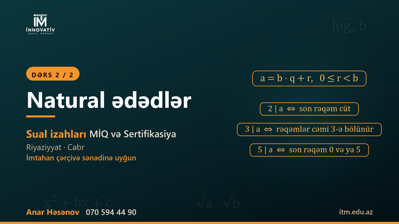 Natural ədədlər — seçmə suallar (Ələddin m kitabı)