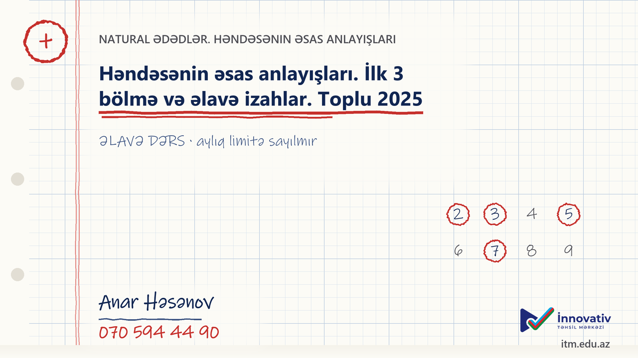 Həndəsənin əsas anlayışları. İlk 3 bölmə və əlavə izahlar. Toplu 2025