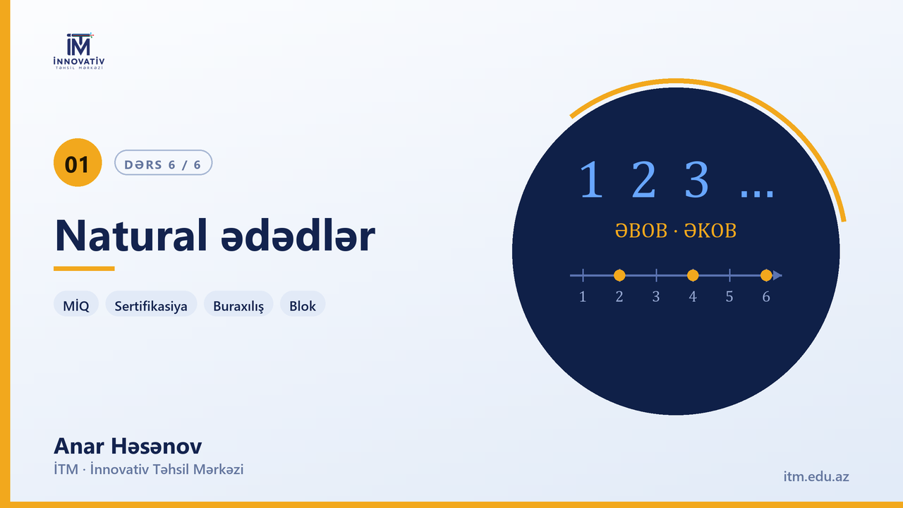 Natural ədədlər. Seçilmiş sualların izahı. Canlı Zoom dərsi (9 Sentyabr 2026) — Anar Həsənov | Riyaziyyat hazırlıq