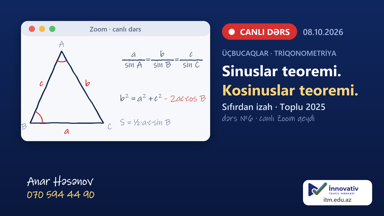 Sinuslar teoremi. Kosinuslar teoremi. Sıfırdan izah. Toplu 2025