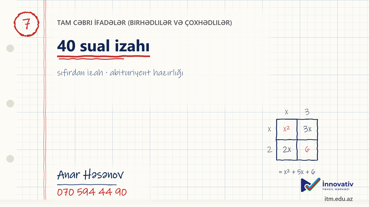 Polinomlar və tamcəbri ifadələrdən seçilmiş suallar - 40 sual izahı